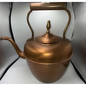 Antique Copper Brass Tea Kettle Pot Goose Neck Spout Heavy Excellent Beautiful!